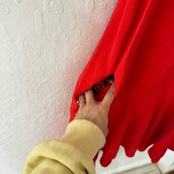 Anthropologie Red Floral Trim Textured Maeve Rousseau Flounced Dress 2 - Picture 9 of 15